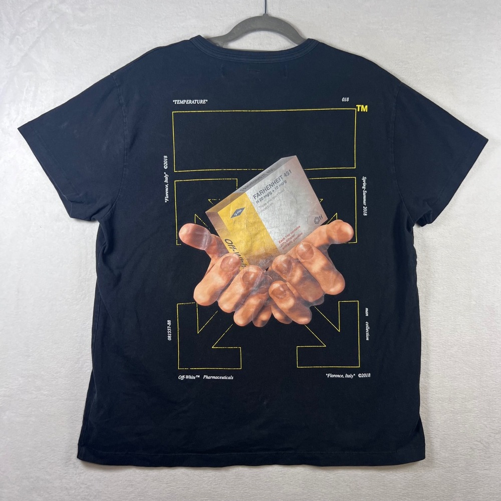 Off-White Pharmaceuticals Fahrenheit 451 Graphic S T-Shirt Black Main Label 2018